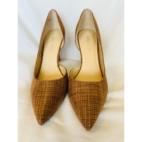 Nine West Tan/Brown Textured Size 8M classic pointed toe pump high heels resort - Picture 1 of 8
